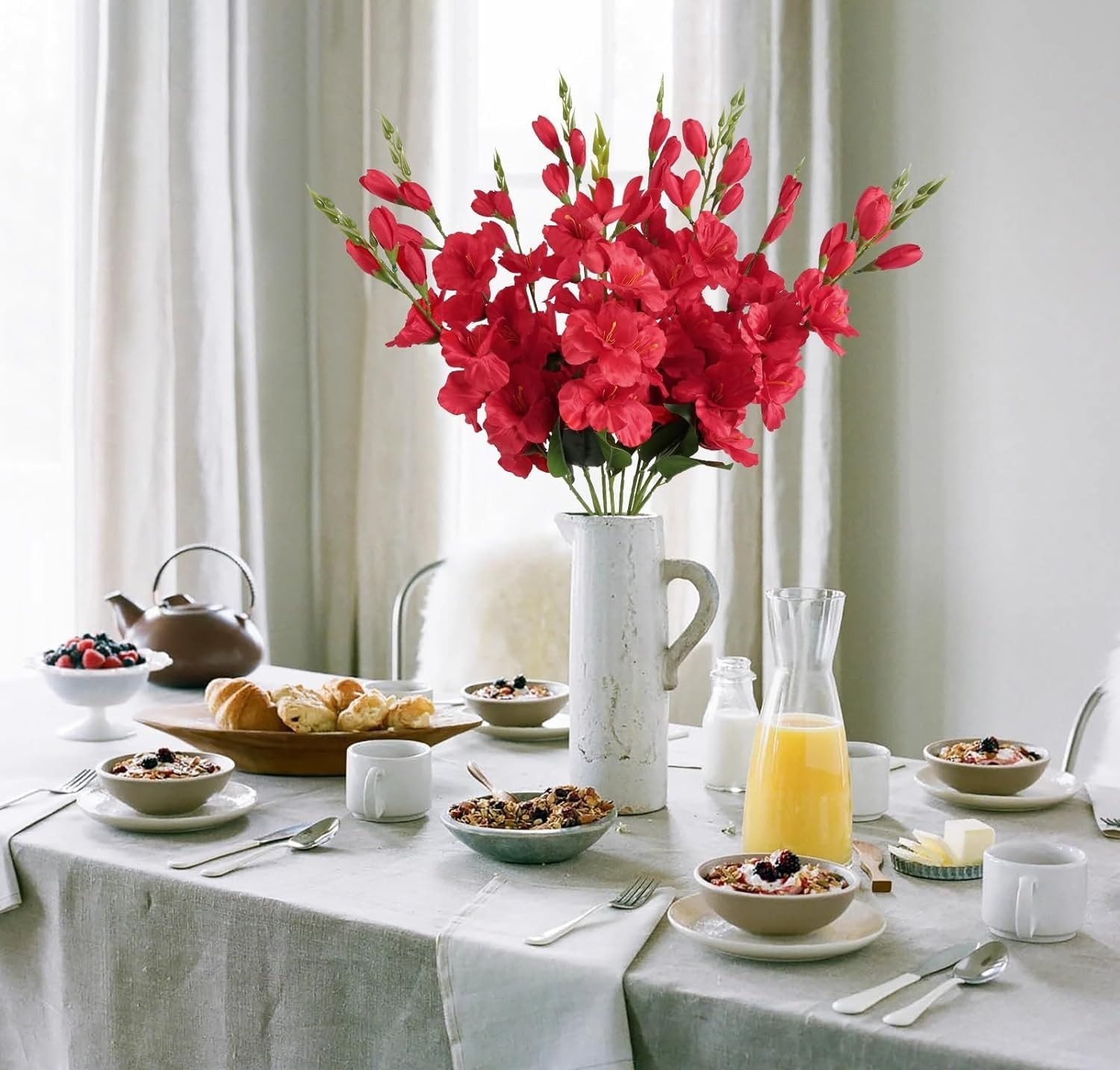 Artificial Red Gladiolus Flowers 30in Long Stem Fake Silk Artificial Flowers