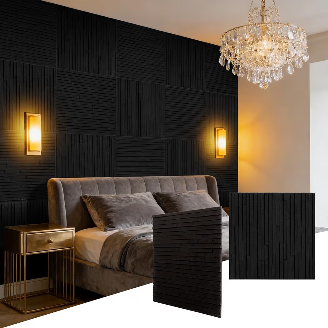2 Pcs 3D Black Waterfall Faux Stone Wall Panels, 11.8’‘ x 11.8’’ x 0.2”,…