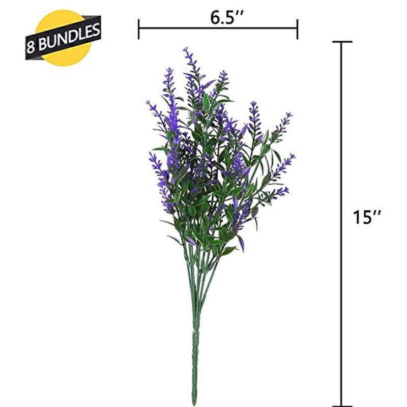 8 Bundles Outdoor Artificial Lavender Fake Flowers UV Resistant Shrubs Plants