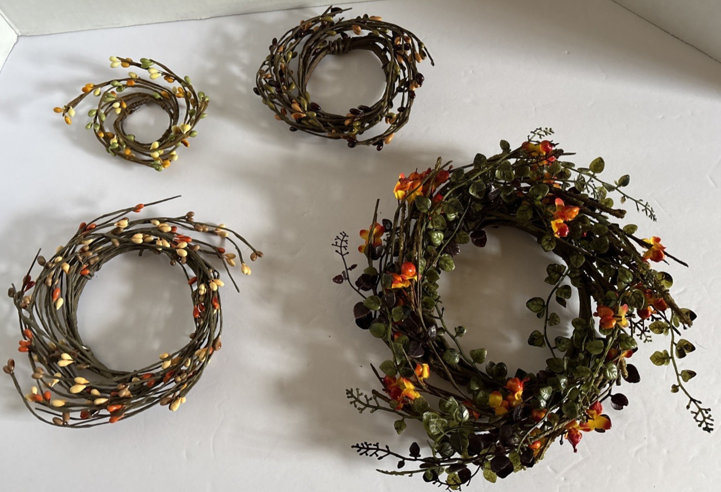 4 Sizes Fall Pip Berry Candle Ring Wreath Country Autumn