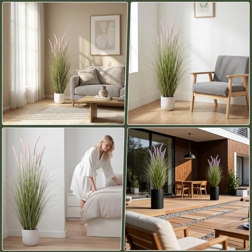 Artificial Cattail Grass 4FT-2 Set, 48″ Fake Outdoor 4FT/47IN Green&purple