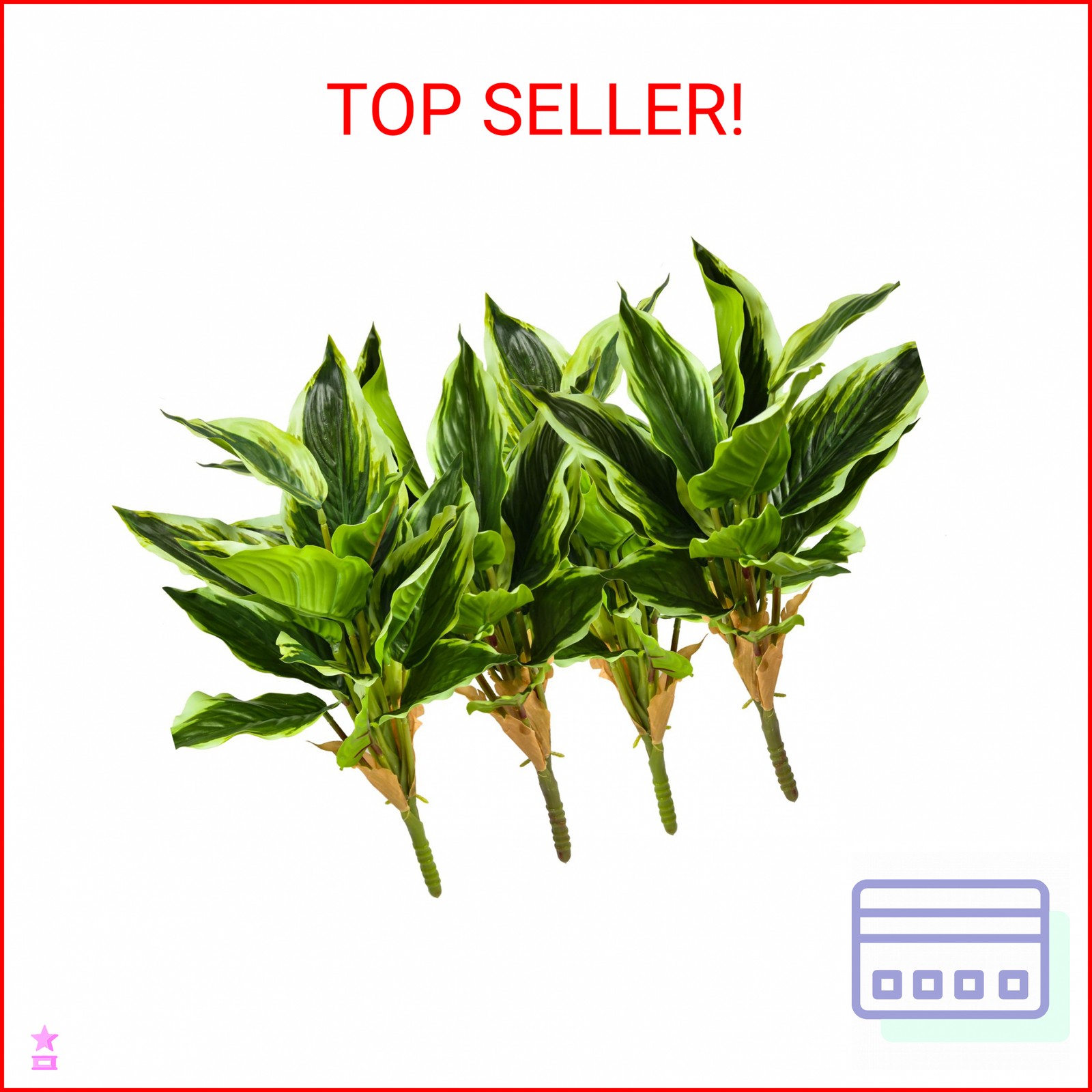 Shirfloral 4Packs Variegated Hosta Artificial Plant 17.7″ Faux Green Dieffenbach