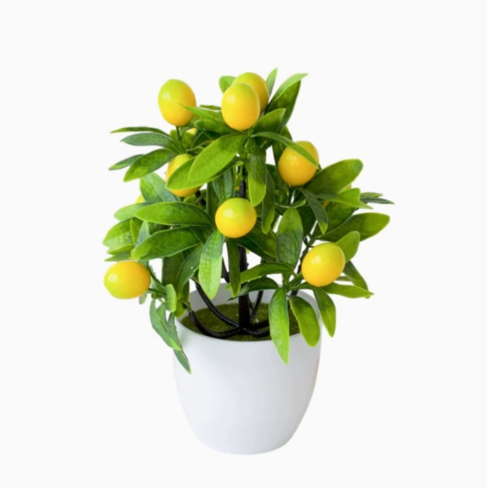 Artificial Lemon Desktop Plant for Office Home Decoration Yellow 18cm Pot