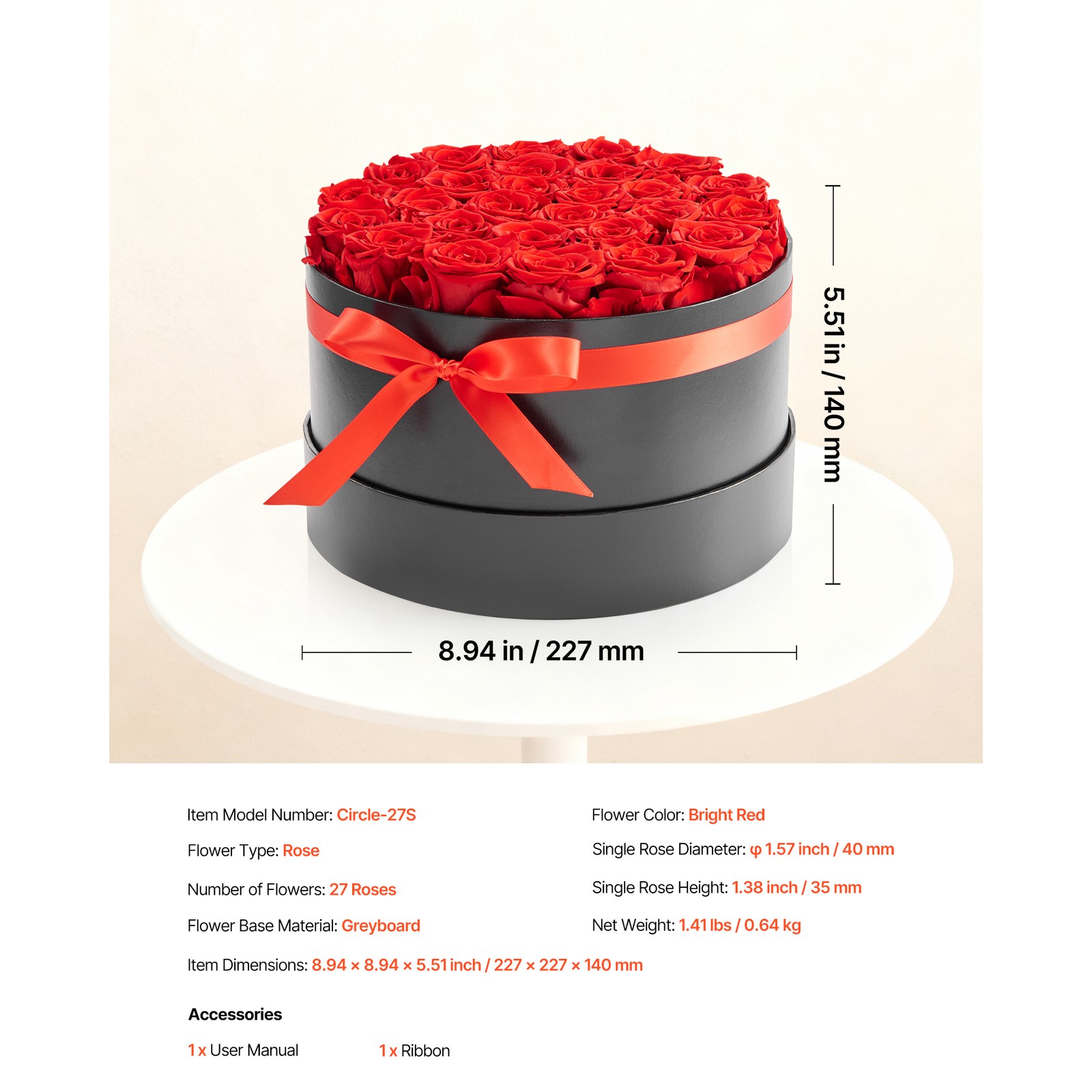 Uimoso 27 Preserved Roses in Round Box – Long-Lasting Red Floral Arrangement