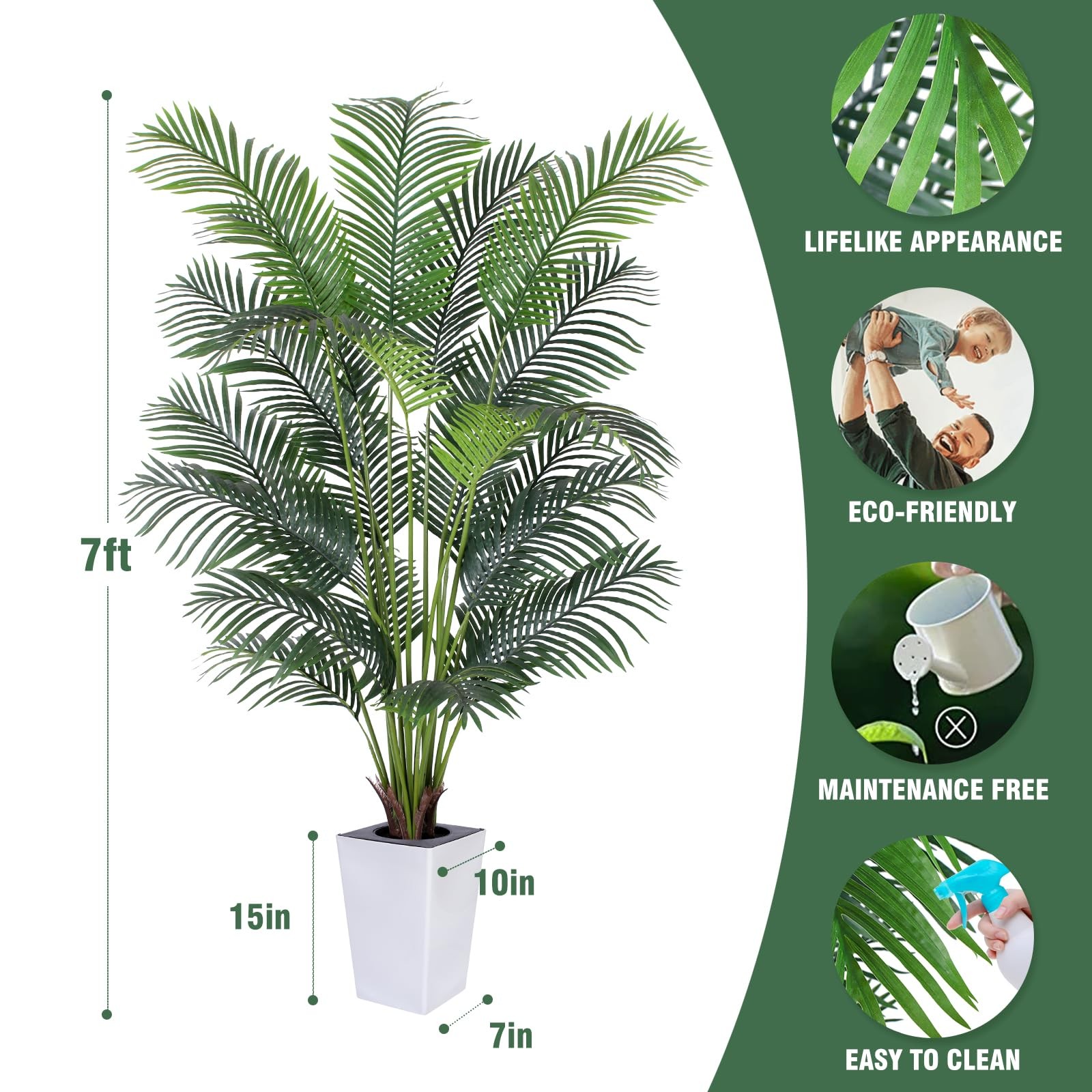 Artificial Palm Tree with White Tall Planter, 7ft Tall Potted Artificial Silk…