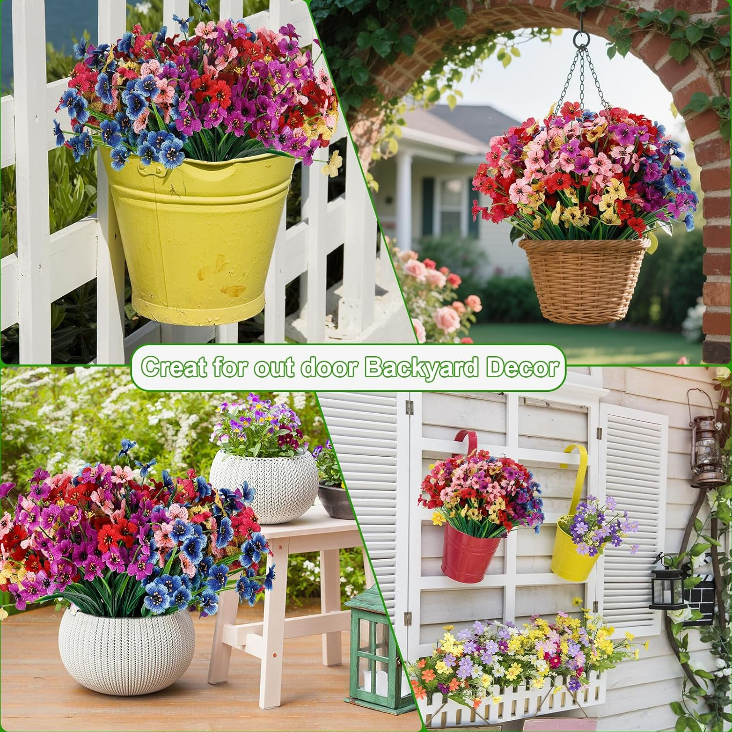 20 Bundles Outdoor Artificial Flowers UV Resistant No Fade Plastic Faux Plants