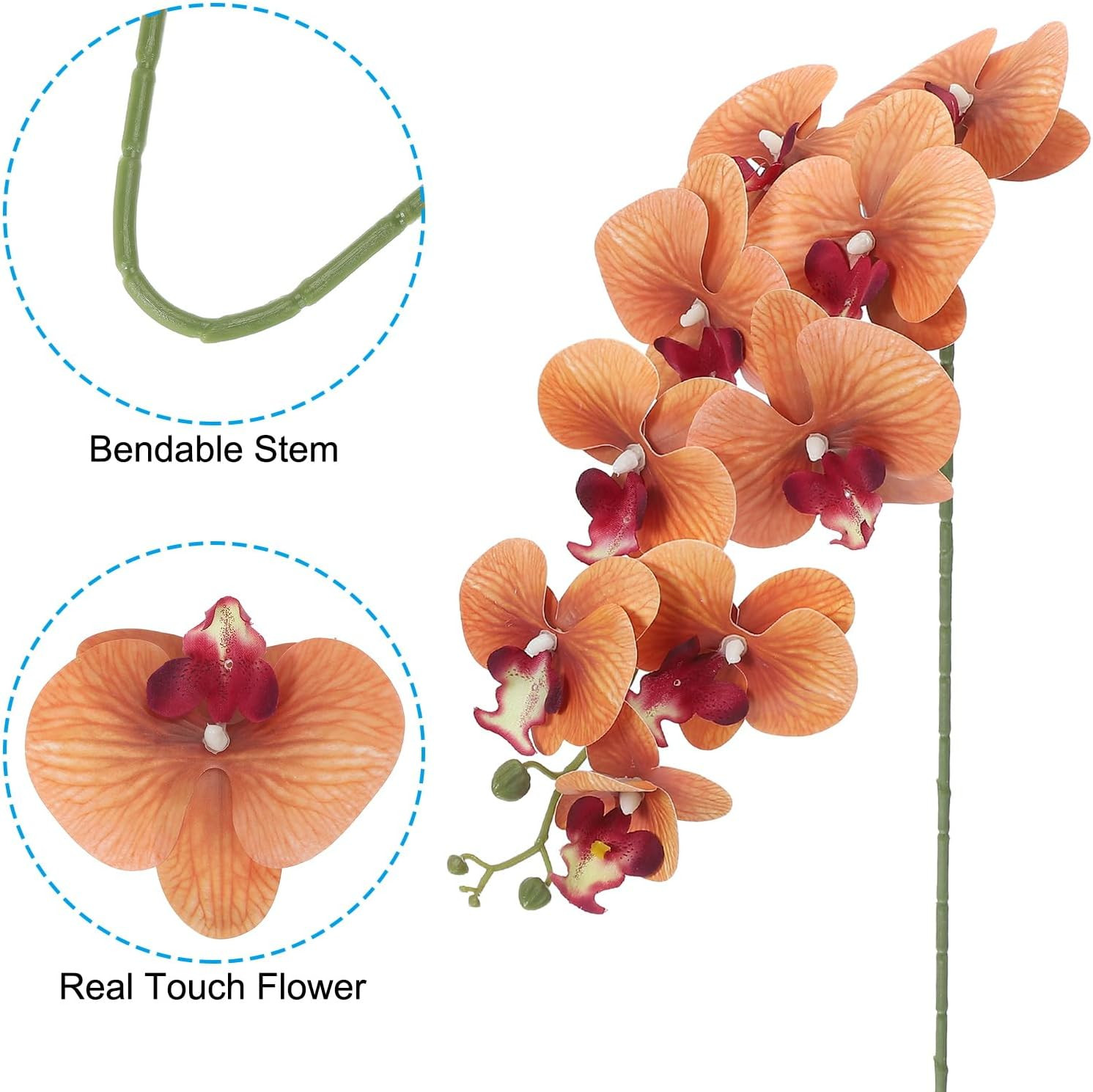 41″ Artificial Orchid Stems – 3 Pack Faux Phalaenopsis Flowers, Dark Yellow