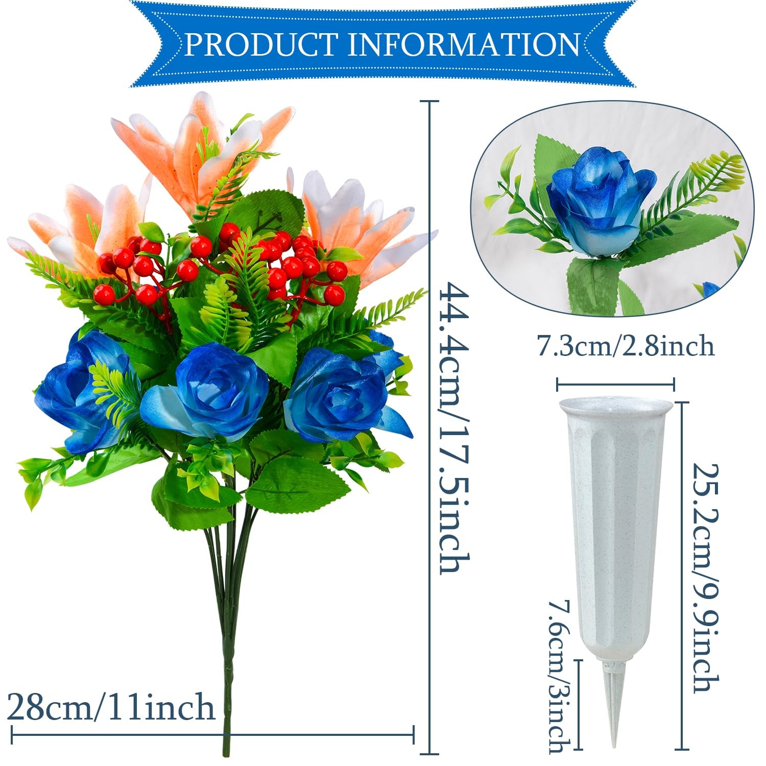 XONOR Artificial Cemetery Flowers for Grave, Set of 2 Artificial Flowers Bouq…