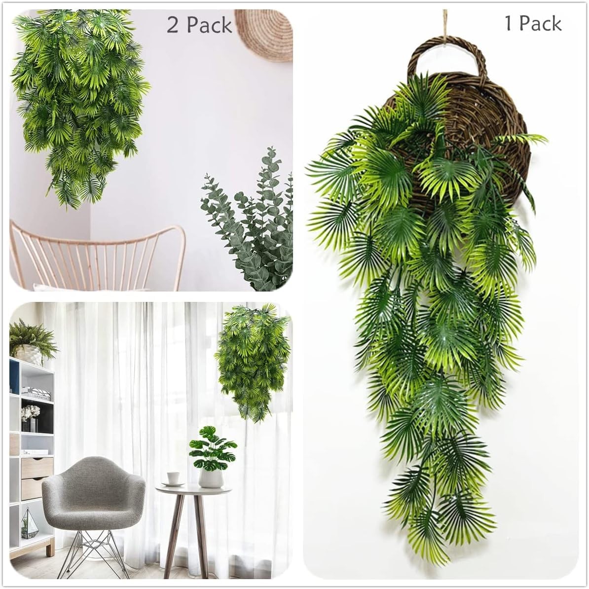 Artificial Hanging Vine Plants, Fake Plastic Tropical Ivy Plant Faux Boston F…