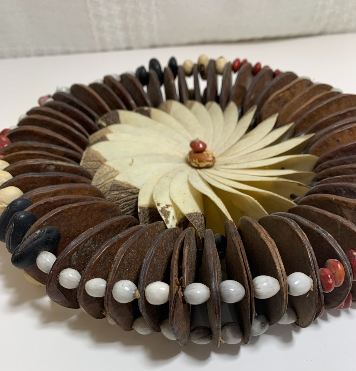 Vintage Ethnic Bean Pod Wall Wreath or Necklace Brown White Color Beans Decor