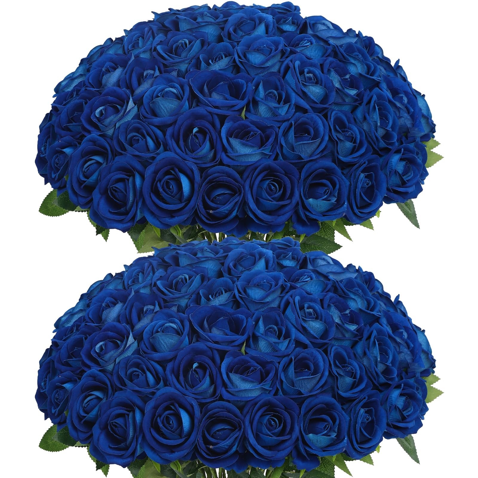 Artificial Royal Blue Roses – 50Pcs Premium Velvet Faux Roses with Long Stems…