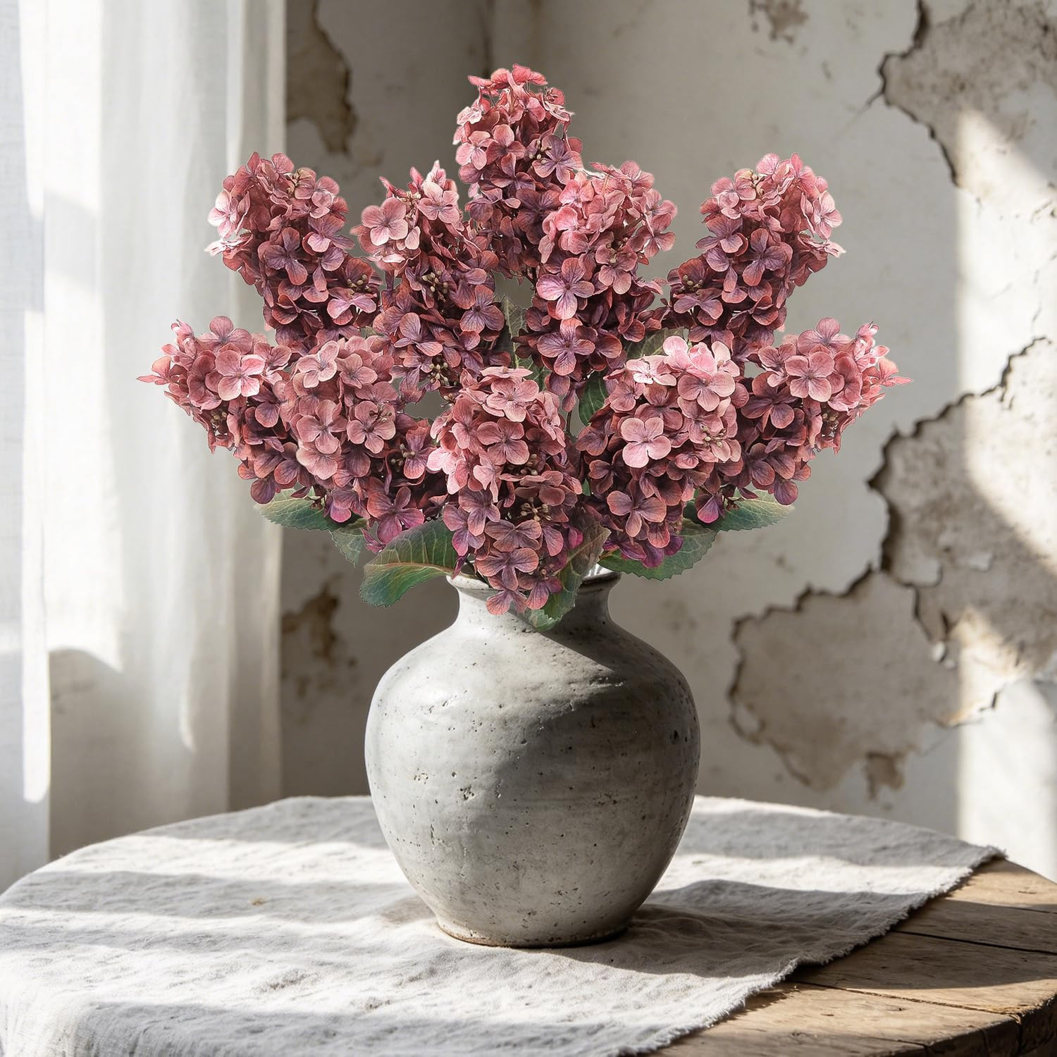 8 Pcs Rose Red Artificial Hydrangea Flowers for Home Decor & Centerpieces