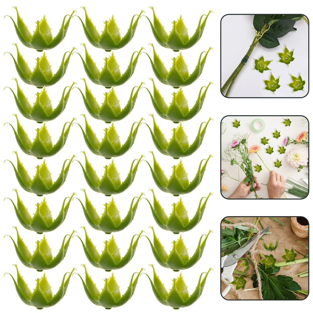100 PCS Green Plastic Flower Bases 2.17X2.17X1.38 Inches Rose Calyxes Sepals