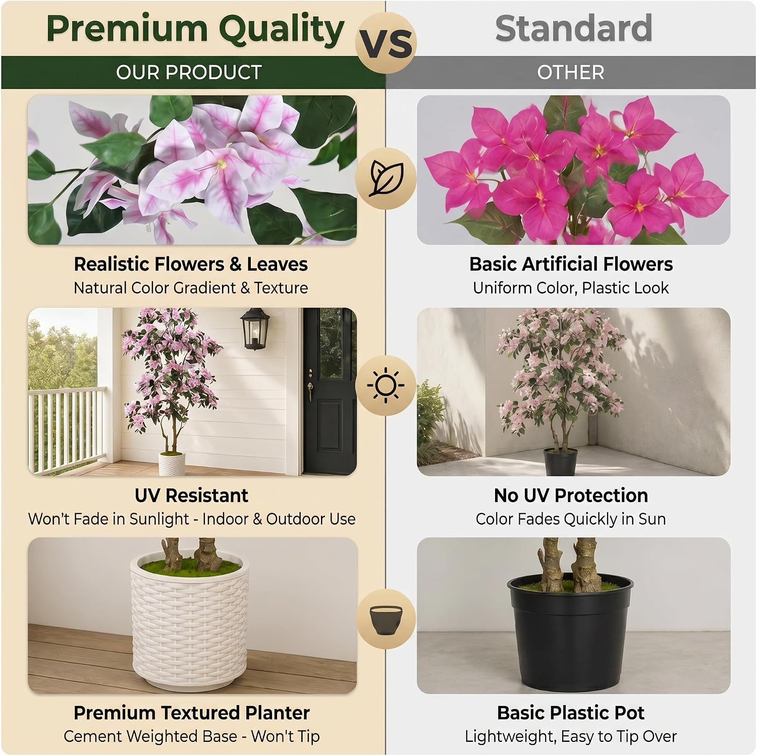 6FT Artificial Bougainvillea Tree with Realistic Light Pink Silk Flowers, Real T