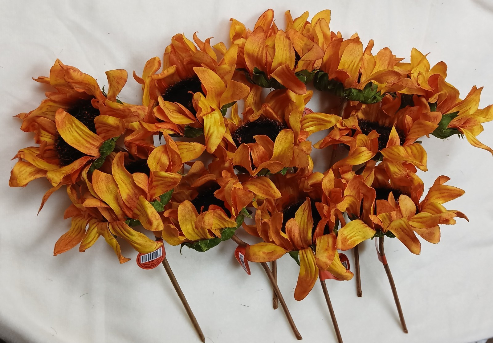 Fall Silk Sunflowers On A 6 Inch Stem, Set Of 6, New