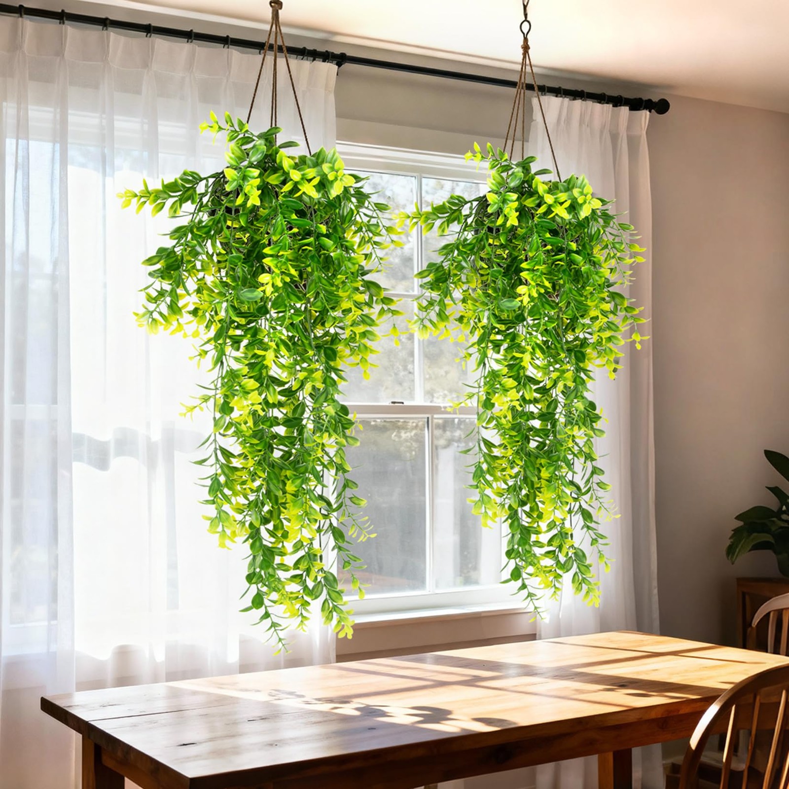 2PCS Fake Hanging Plants – Lifelike Plastic Milan Grass Hanging Lvy Vine, Art…