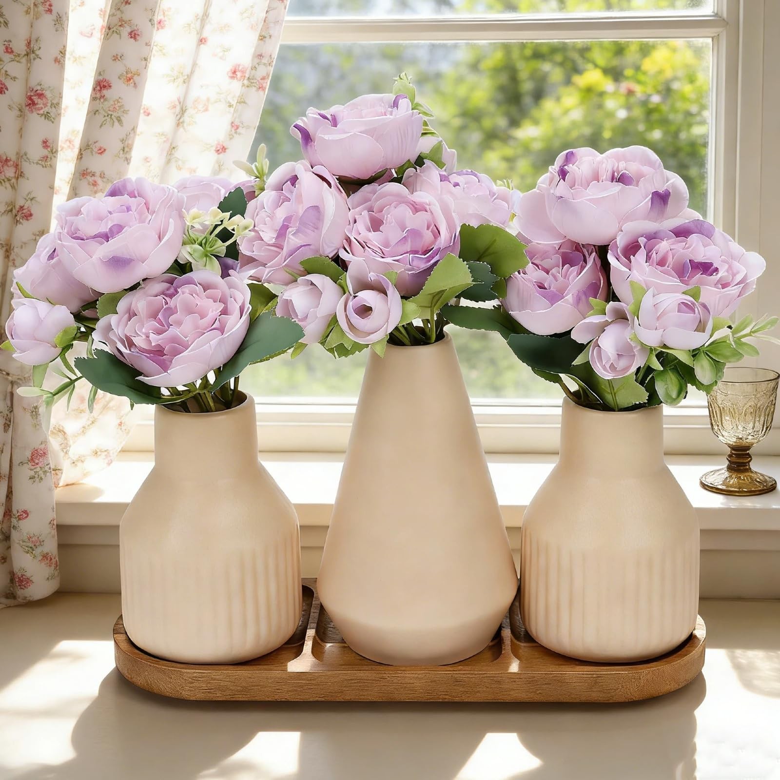 Flower Table Centerpiece – Dining Table Centerpiece Decor Set of 3 Fake Peoni…