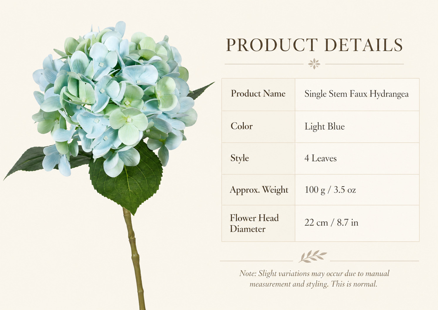 Set of 2 Light Blue Artificial Hydrangea Stems Faux Flowers Home Wedding Decor