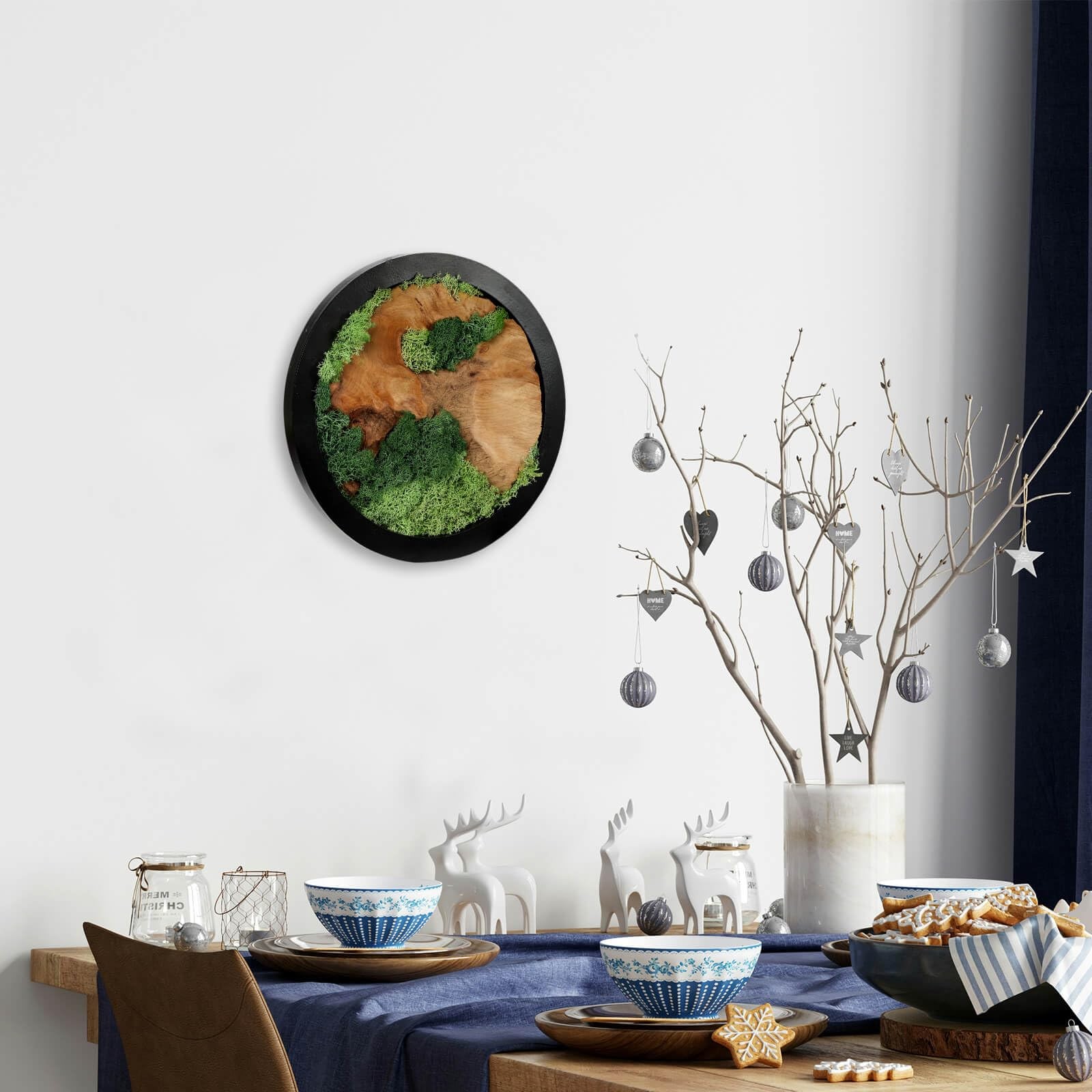Natural Preserved Moss Wall Art Rustic Handcrafted Wood Wall Hanging No