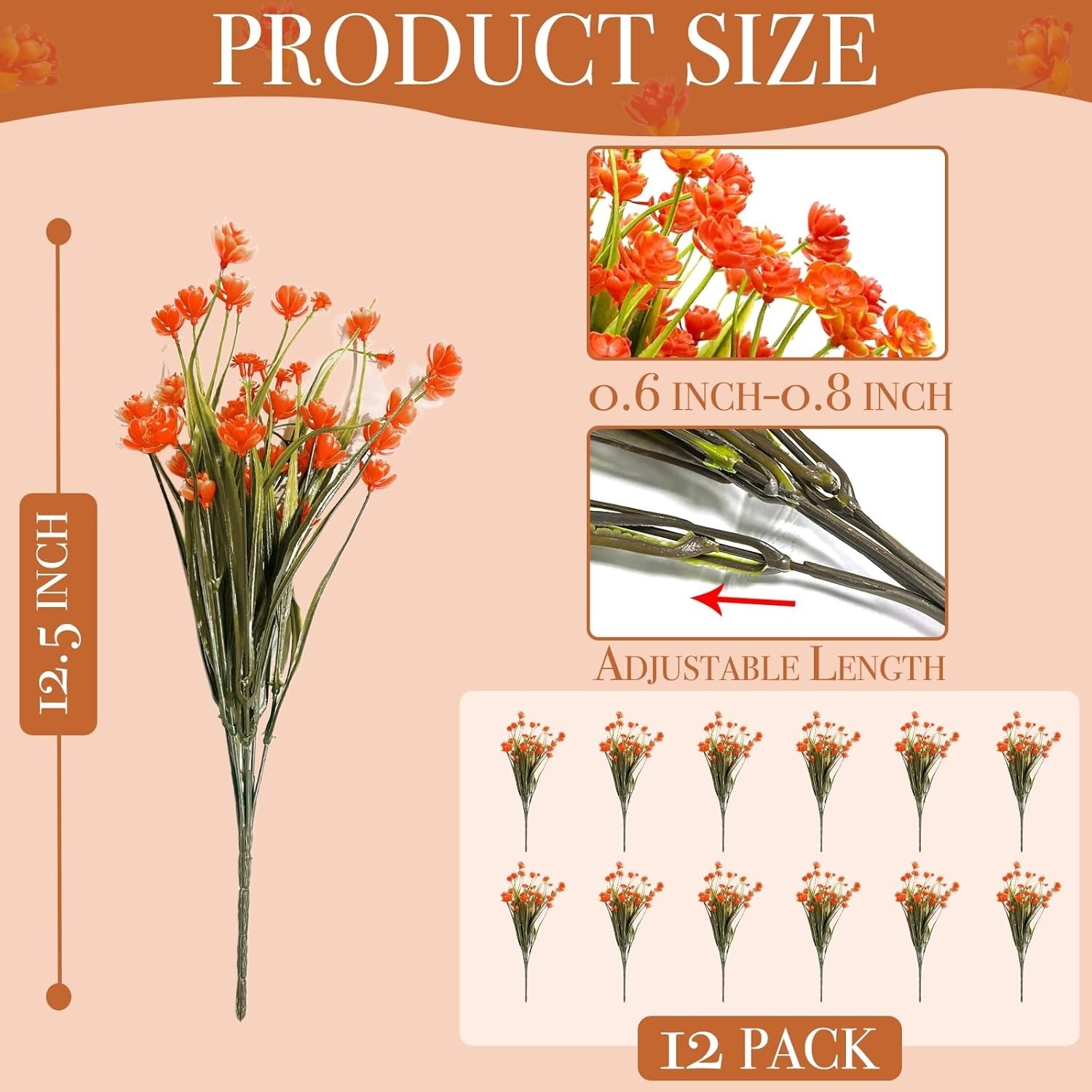 12 Bundles of Realistic UV Resistant Artificial Fall Flowers for Outdoor Decor