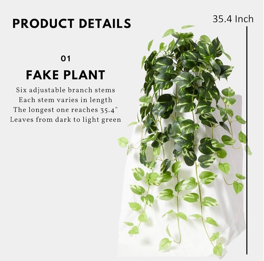 Realistic Artificial Plants Indoor in Pot Green Faux Hanging Fake Pothos Office