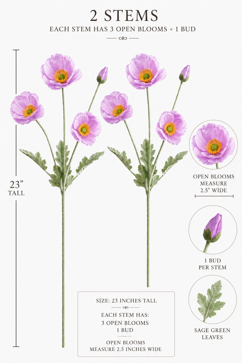 Lavender Poppy Stems Faux Poppy Flowers Artificial Wildflower Spray Cottagecore