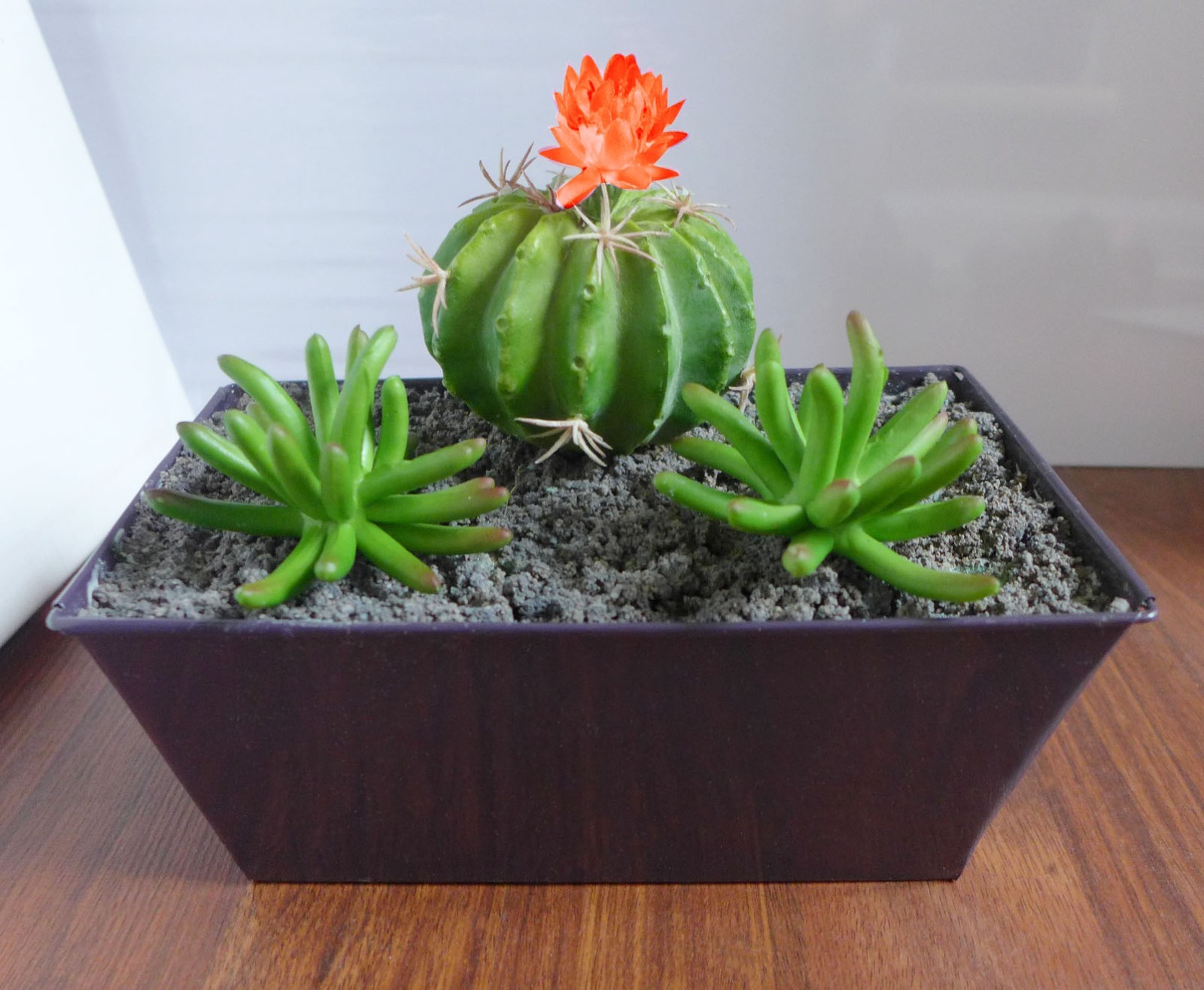 3 Pcs Artificial Plants Pink Blooming Cactus Ball Mini Succulents Grass