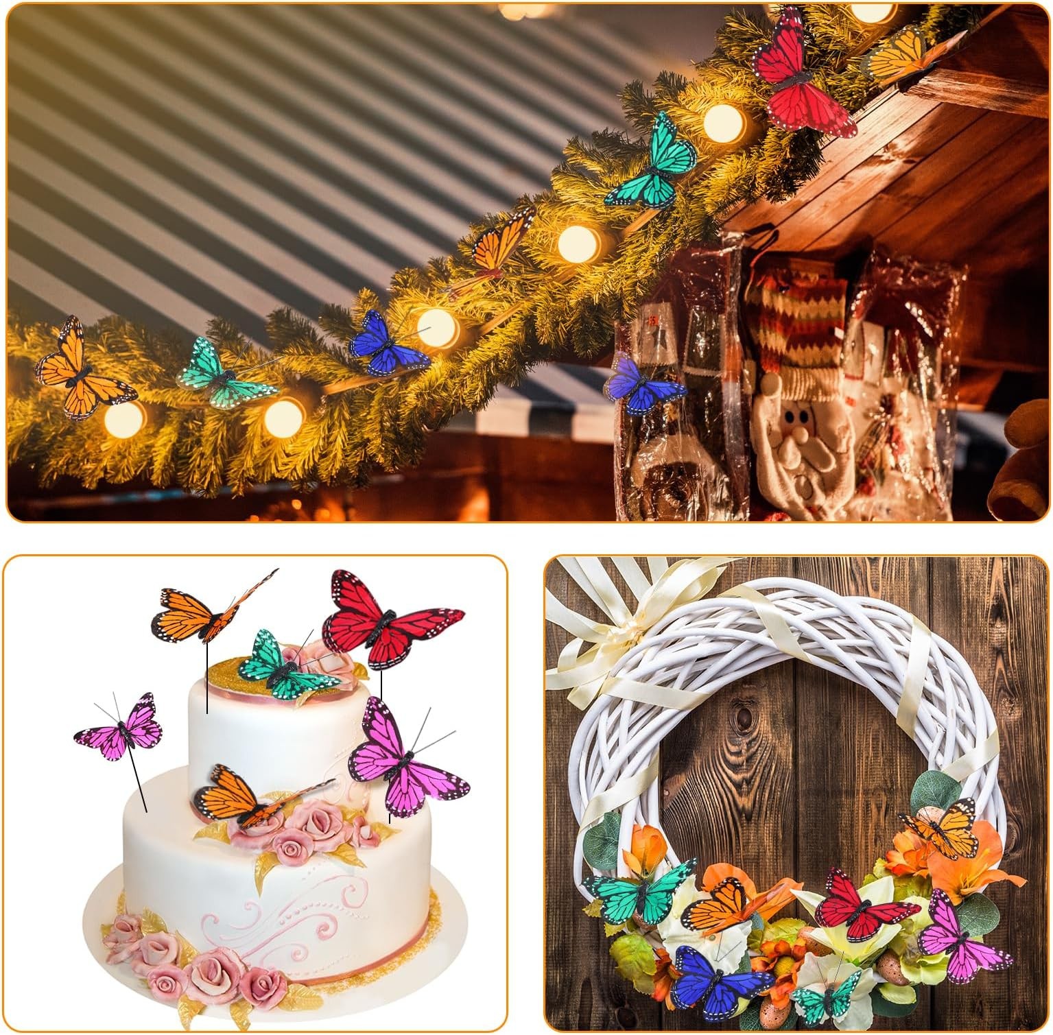 Lyrow 72 Pcs Monarch Butterfly Decorations 4 Size Artificial Feather Butterfl…