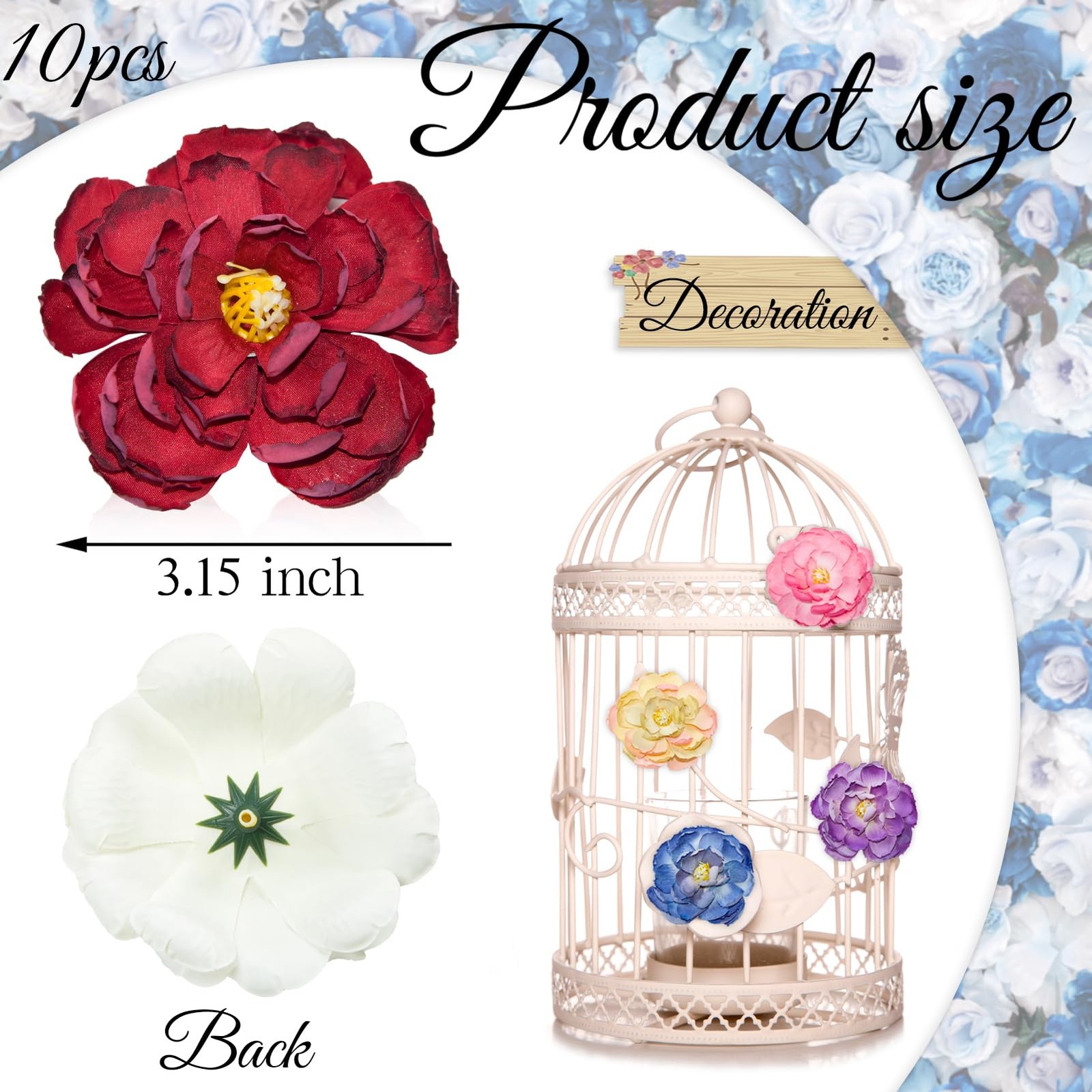 Red Flower Heads for Centerpieces, 3.15 Inch Silk Peony Artificial Flower Hea…