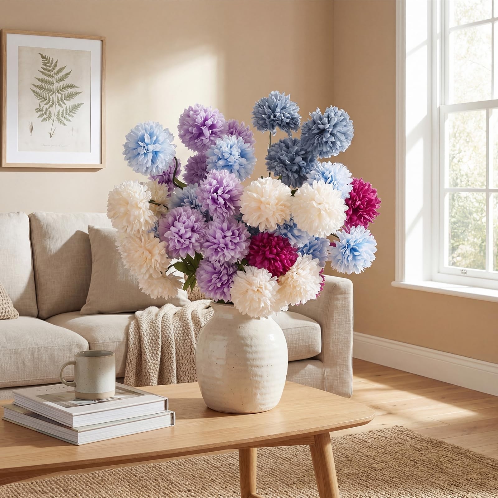 8pcs 21in Artificial Chrysanthemum Navy Blue Silk Mum Flowers with 5 Heads Fa…