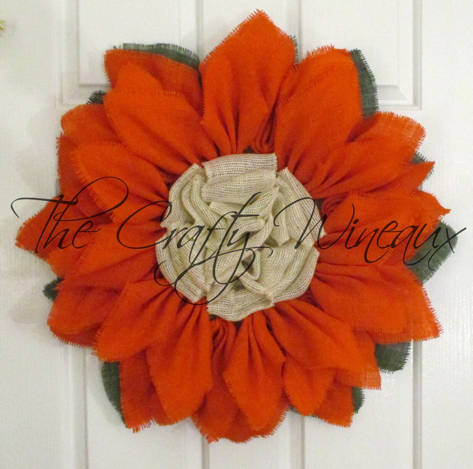 The Crafty Wineaux – Large 25″ Tangerine Burlap Sunflower Wreath, Orange