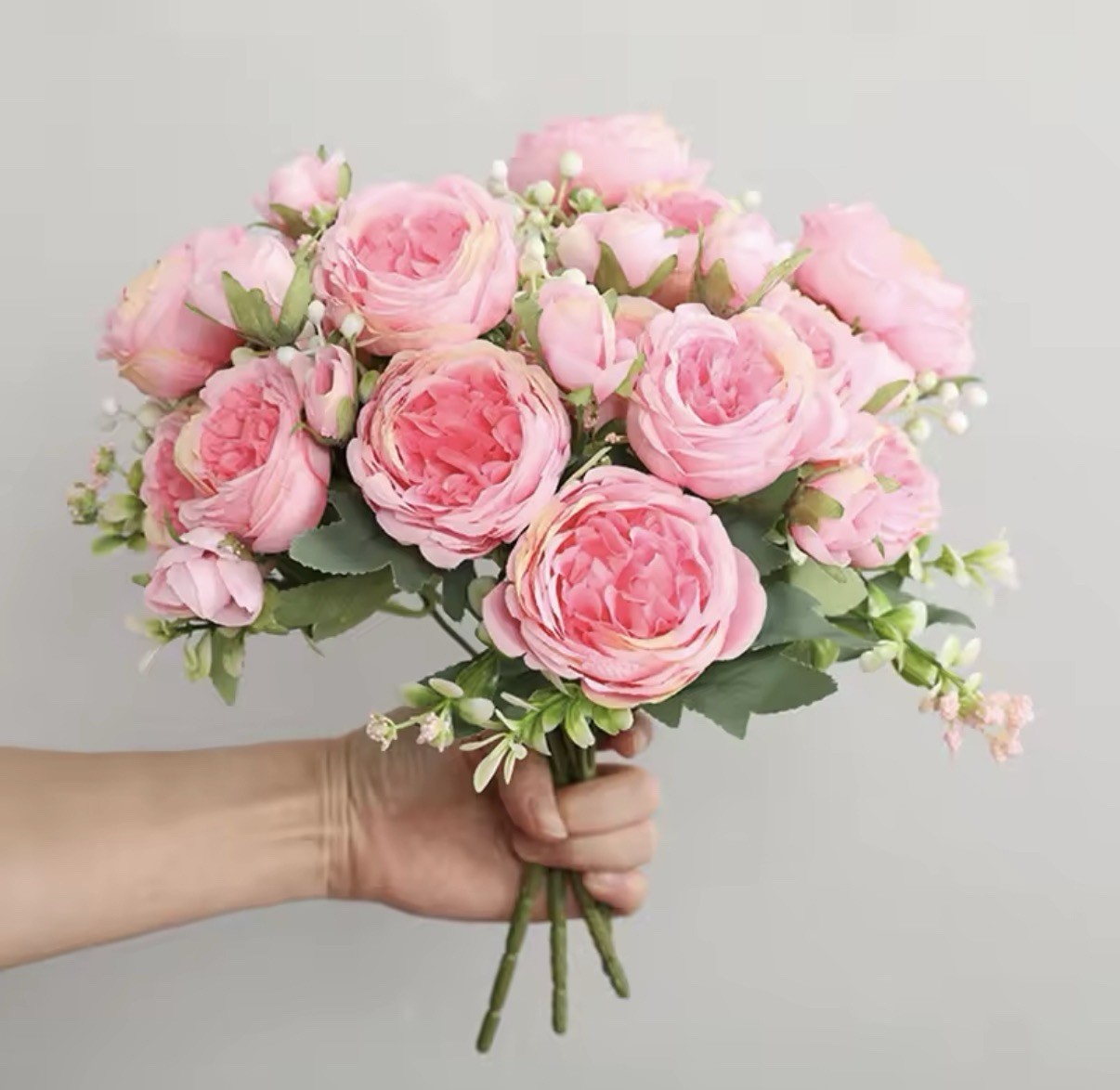 30cm Rose Pink Silk Bouquet Peony Artificial Flower 5 Big Head 4 Small home Deco