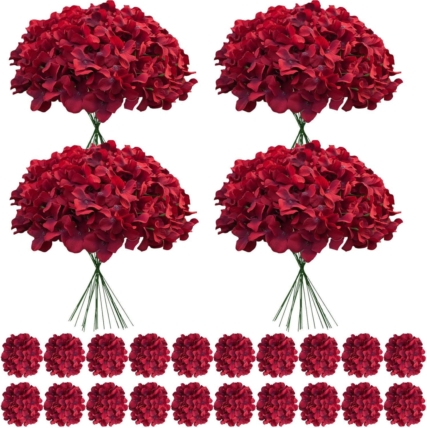 100 Pcs Faux White Hydrangea Artificial Flowers Bulk, Fake Silk Hydrangea Flower