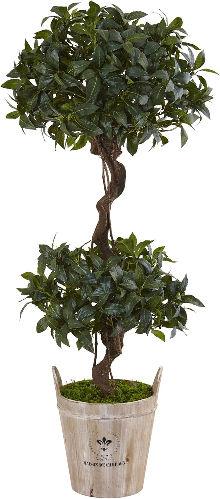 4.5Ft Sweet Bay Double Topiary Tree in Rustic Farmhouse Planter