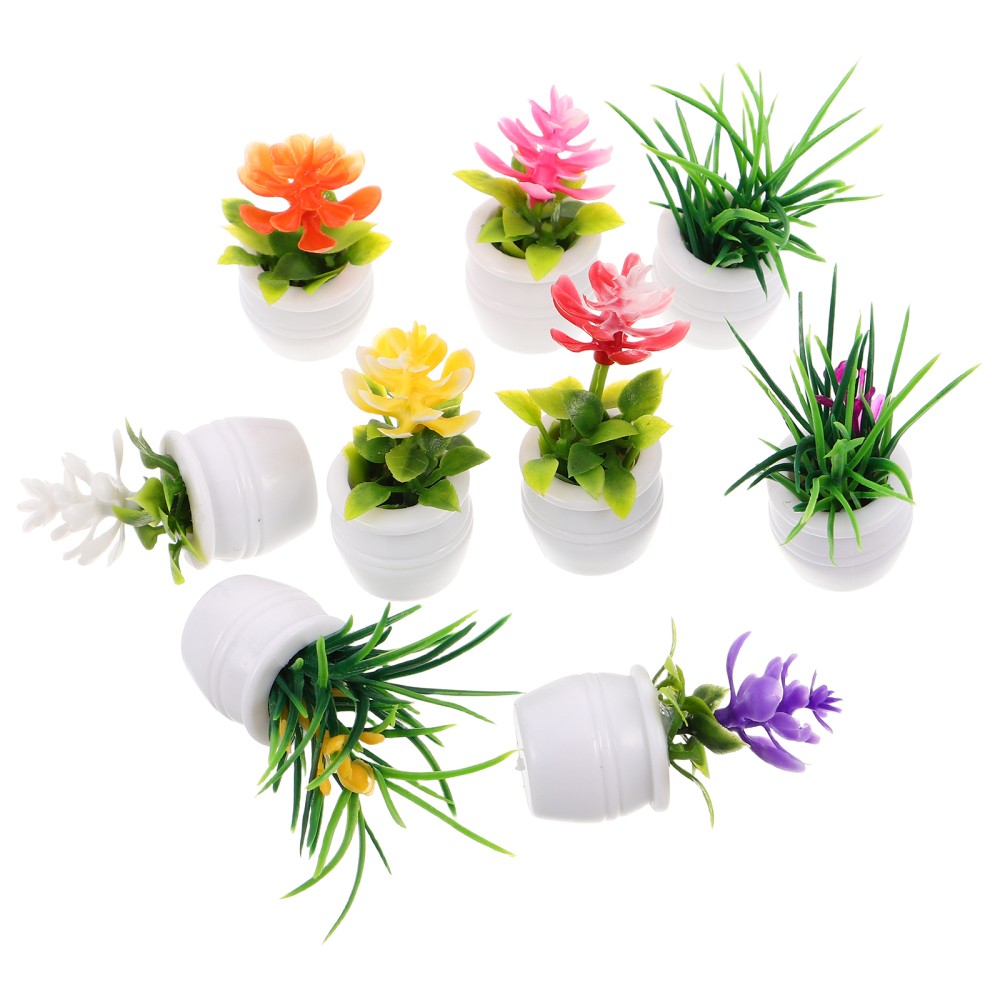 9Pcs Miniature Dollhouse Plastic Potted Plants Assorted Color Durable Decoration