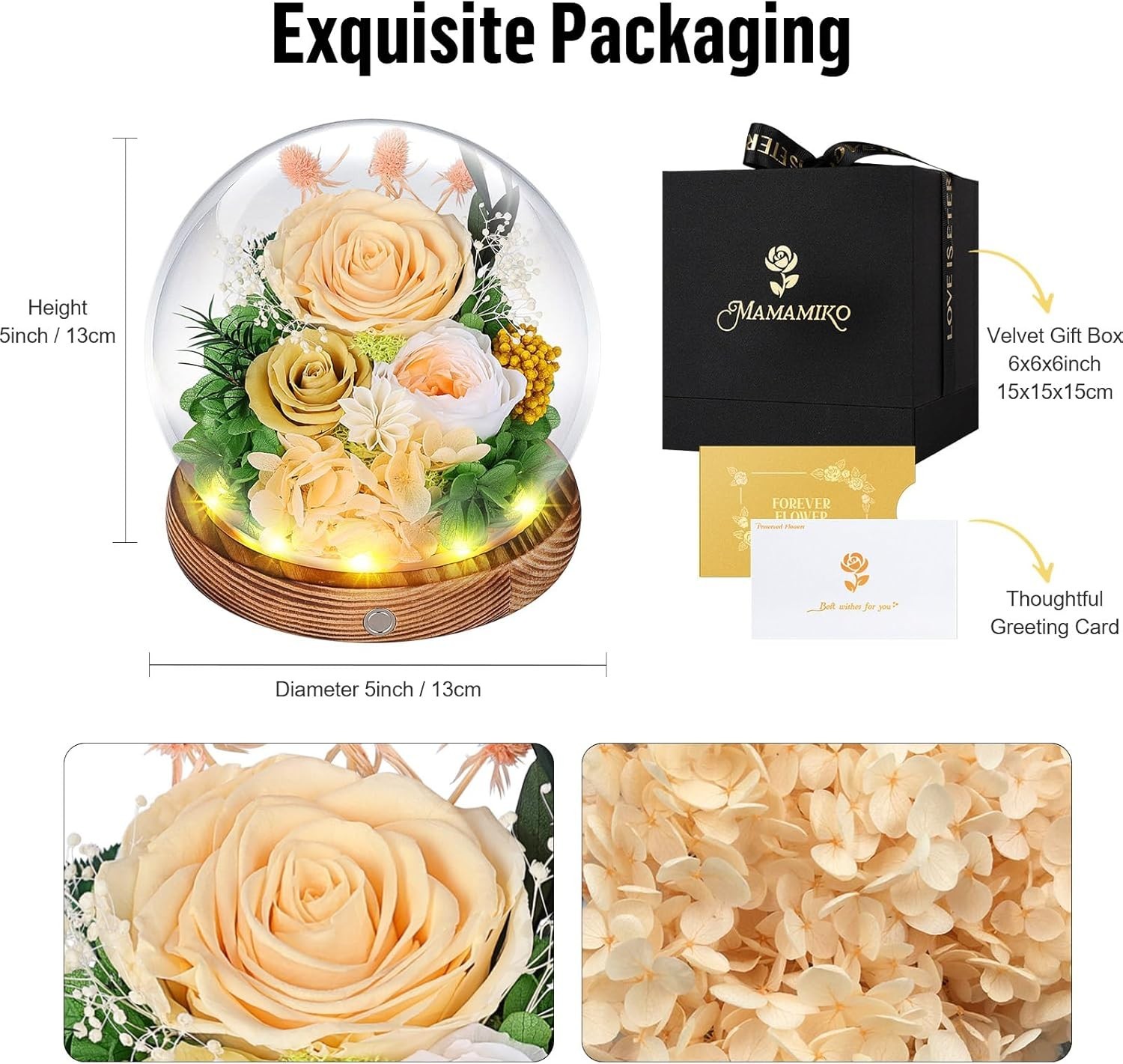 Eternal Rose Gift for Women, Preserved Real Forever Rose Flowers in Glass Dome