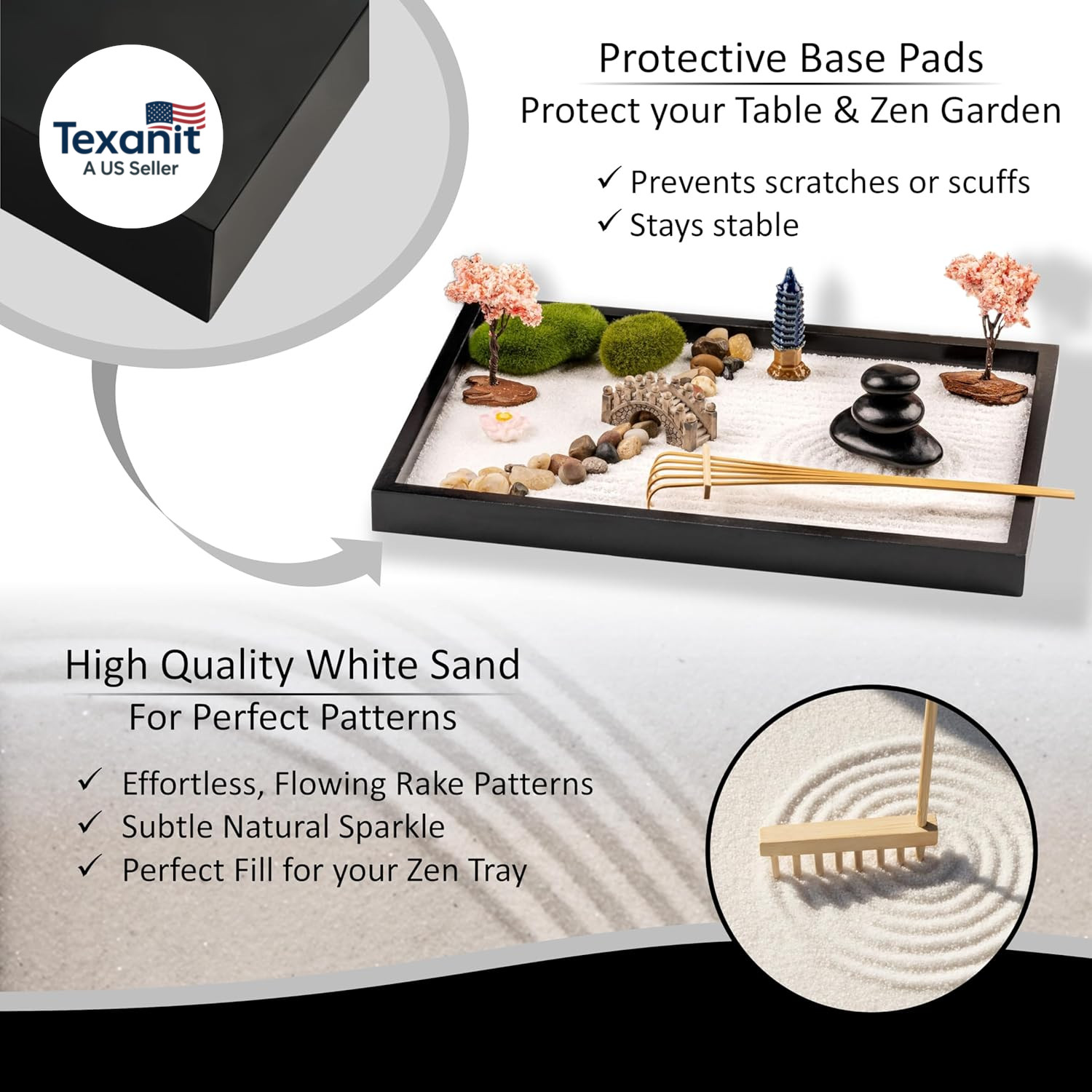 Zen Garden Kit 11X8In. Beautiful Japanese Decor Mini Rock Feature Gift Set for H