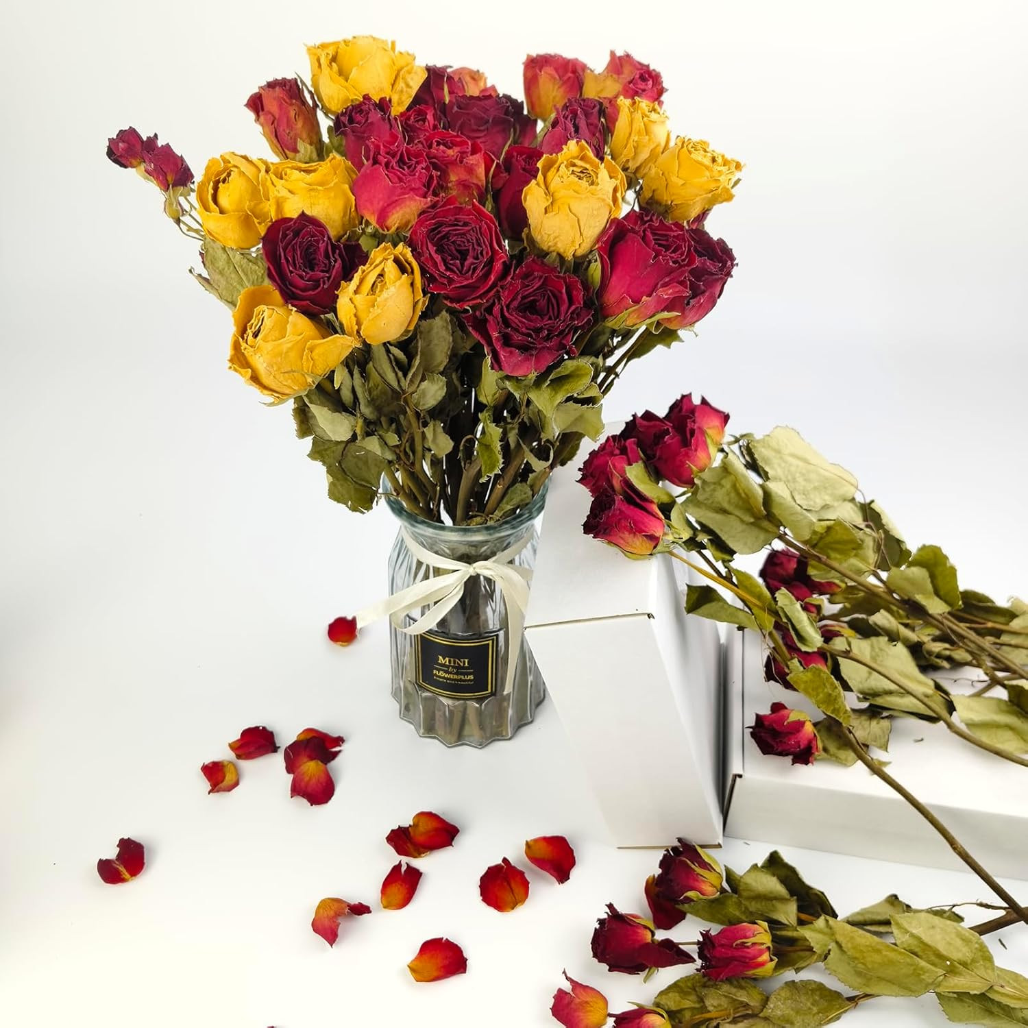 Natural Dried Flowers Bouquet, 10 Pcs Red Dried Roses Bouquet for Wedding Decora