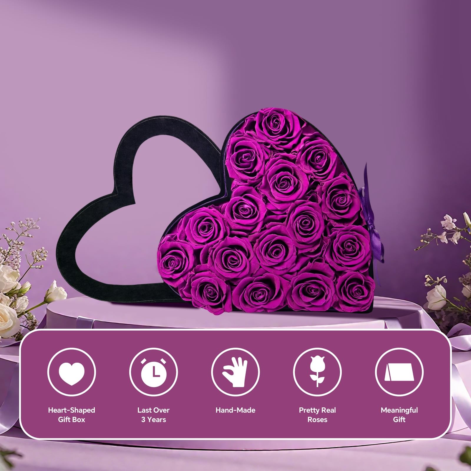 Cyrabota 16 Preserved Real Roses in Heart Shape Box, Forever Flowers Gift for…