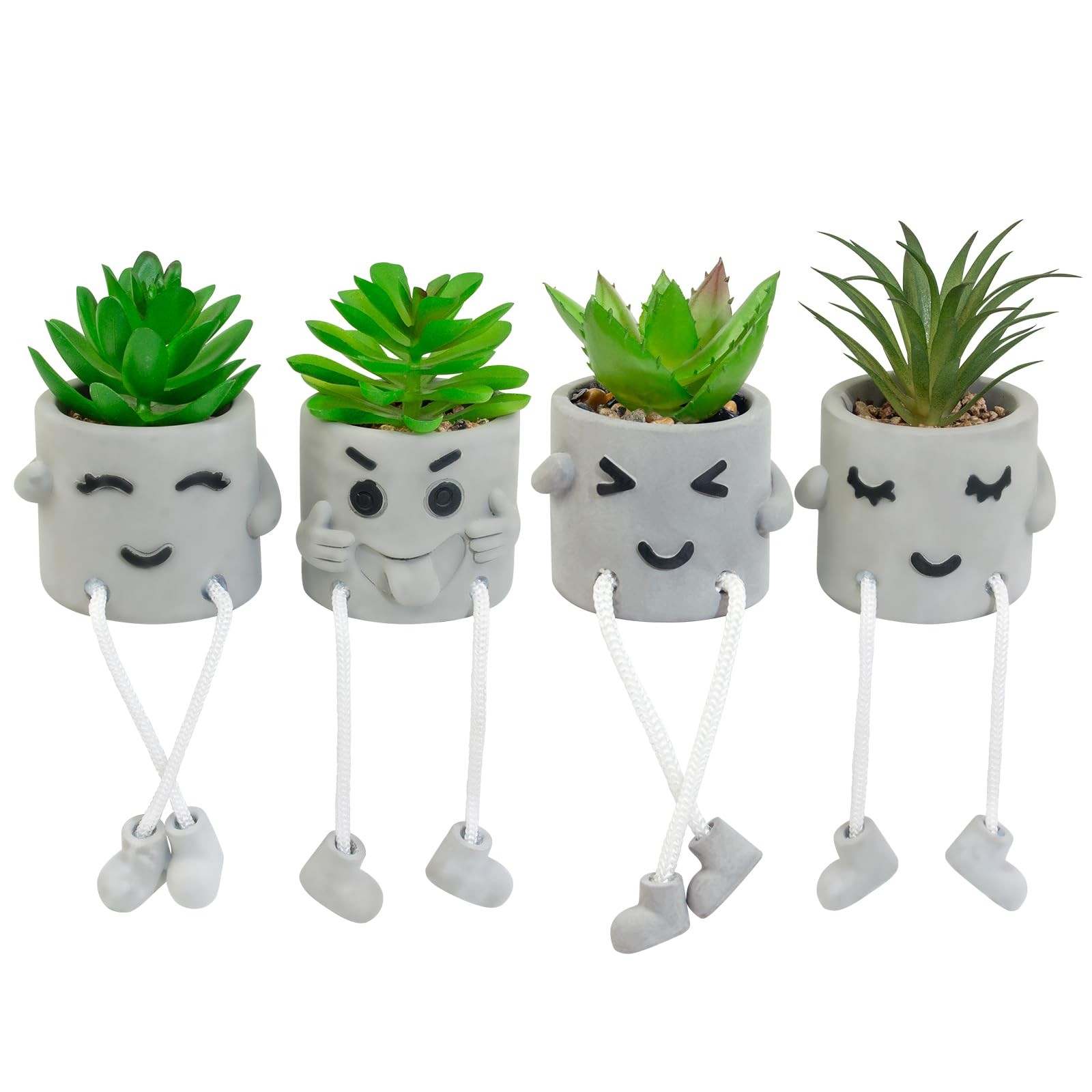 Set Of 4 Small Artificial Succulents Potted Plants Faux Succulents Desk Decorati