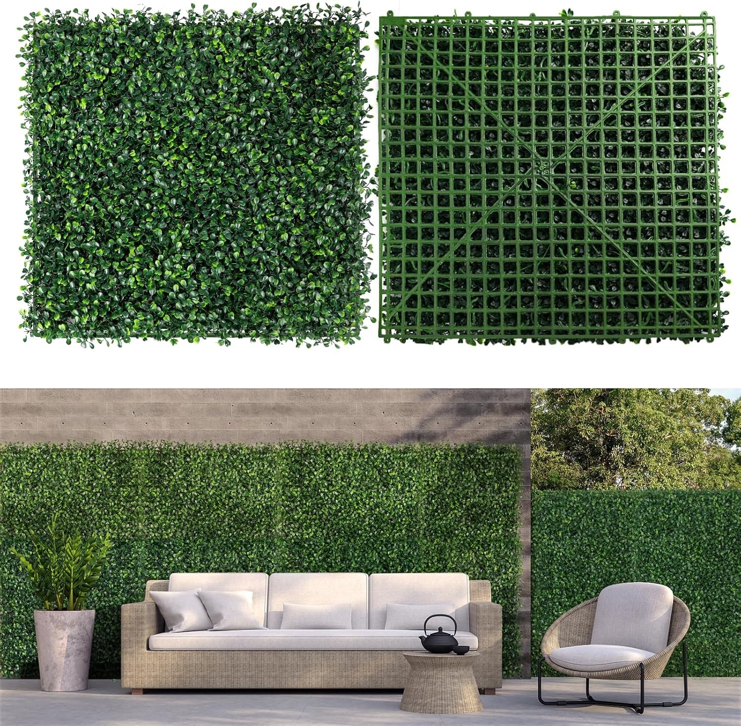 MOEPUT 12PCS 10X10″ ARTIFICIAL GRASS WALL PANELS BOXWOOD HEDGE BACKDROP DECOR