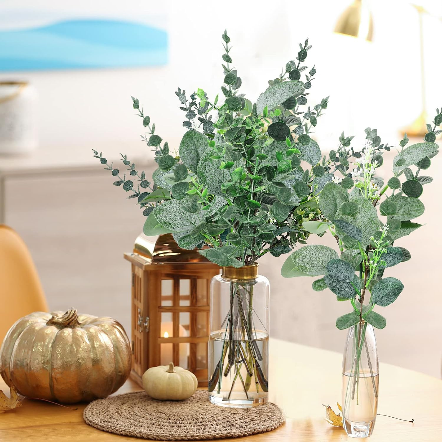 32 Pcs Artificial Eucalyptus Stems Leaves Faux Greenery Branches Mixed Fake Silv