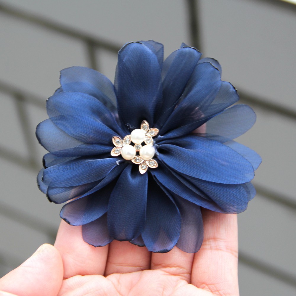 9cm Pearl Mesh Gauze Artificial Chiffon Flower Patch Applique Fabric Wedding