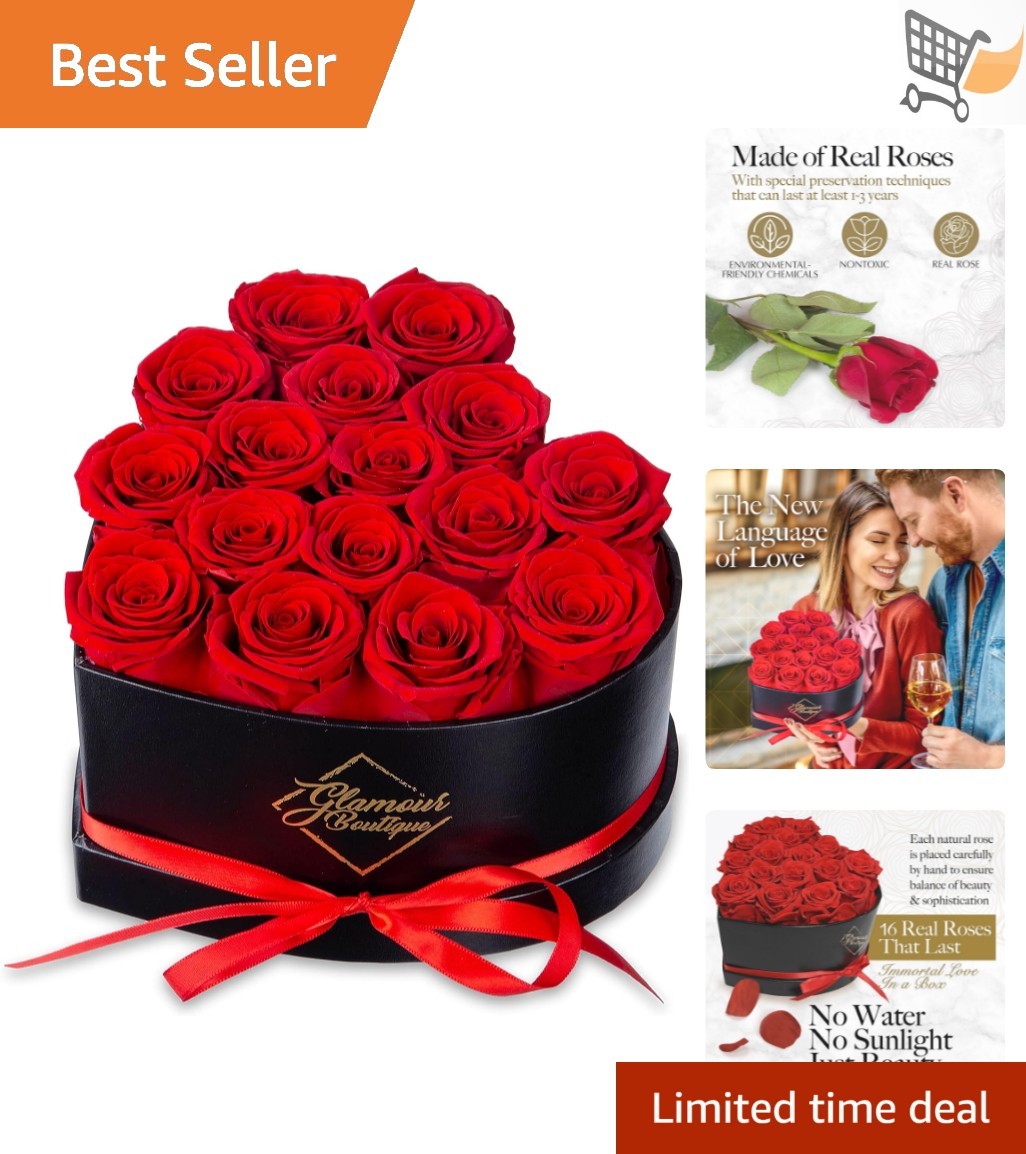 16 Flower Forever Heart Shape Box Preserved Roses Long-Lasting Gift for Her