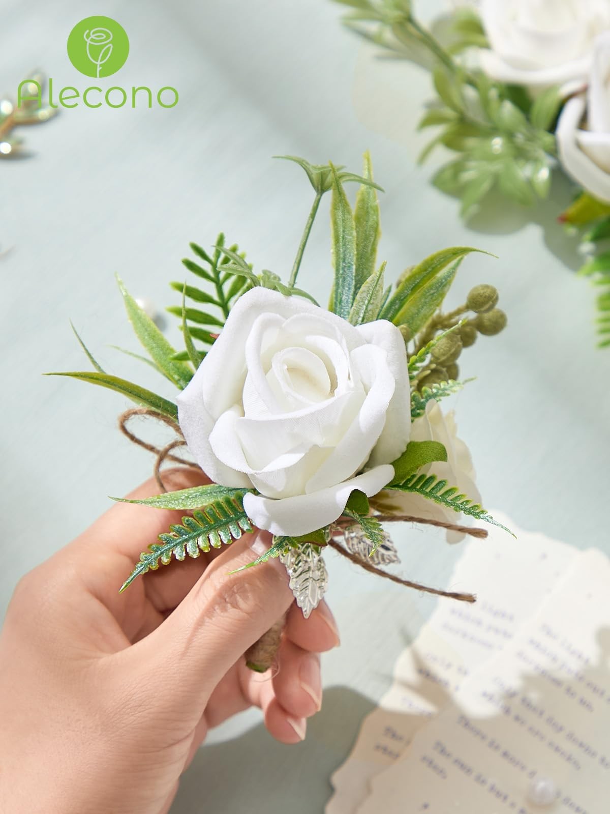 White Rose Bride Wrist Corsage And Groom Boutonniere Set Wedding Prom Decor