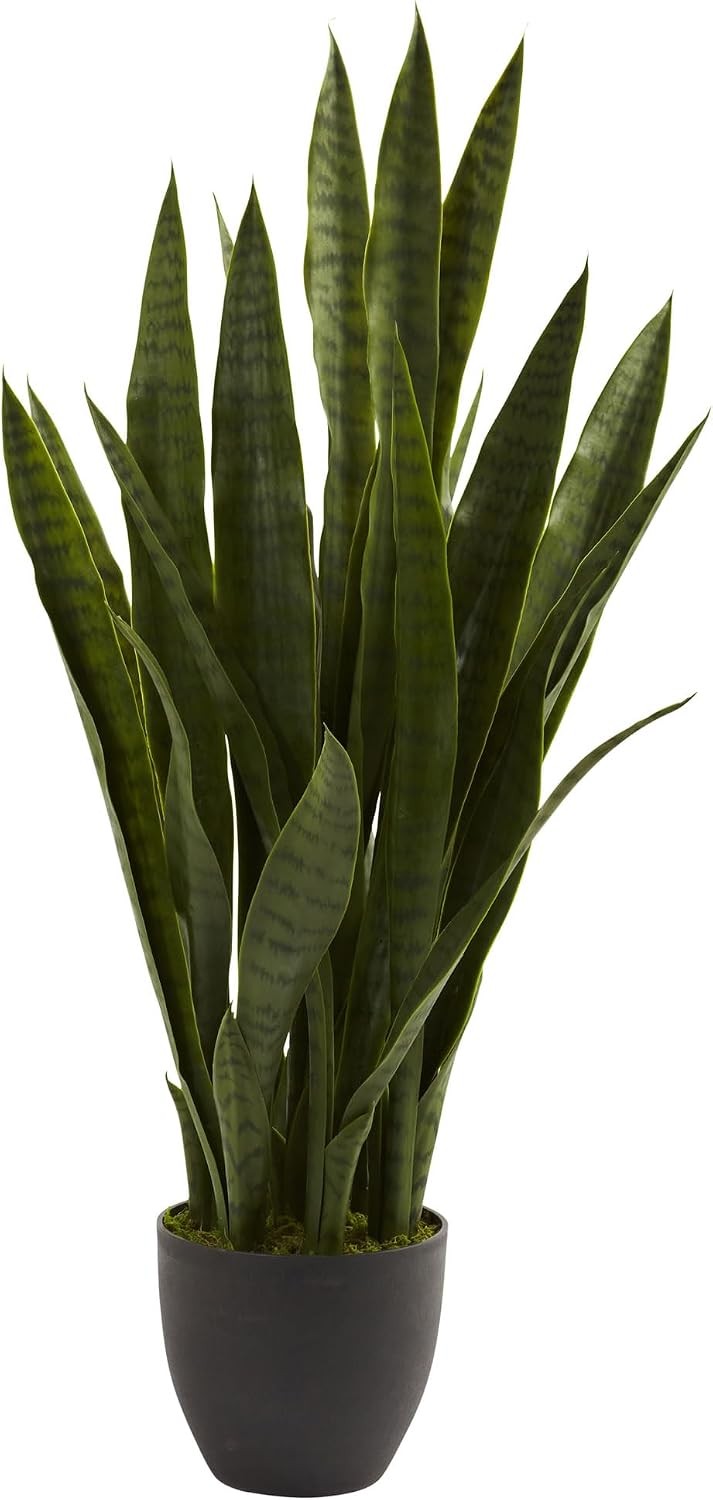 35in Artificial Snake Plant Sansevieria Faux Greenery with Black Planter