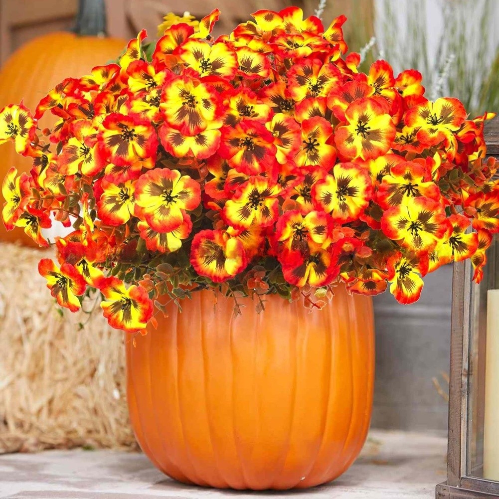 Autumn Red Plastic Pansy Flower 36cm Silk Artificial for Outdoor Home Backdrop