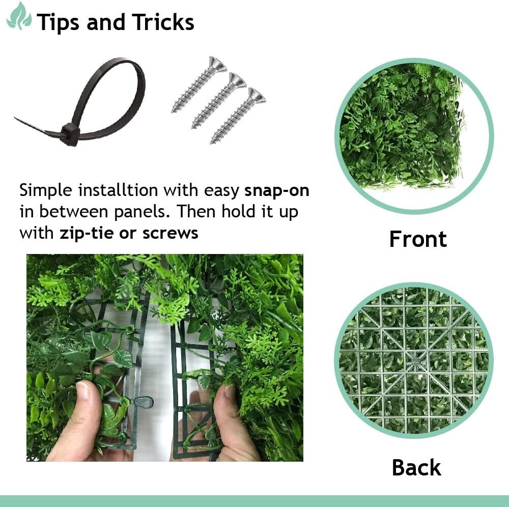 20″ x 20″ Fern Artificial Plant Wall Square Panels Faux Grass Decor Boxwood