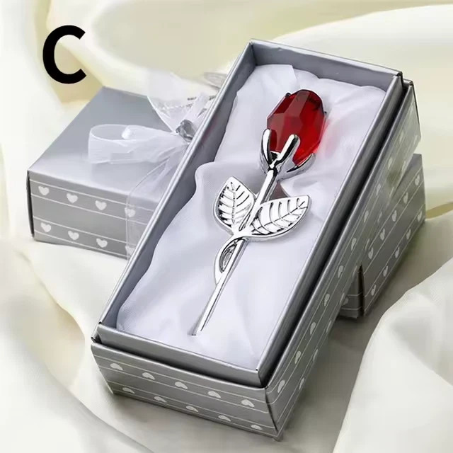 6 Colors Crystal Glass Rose Flower Figurines Craft Valentine’s Day Favors X’mas