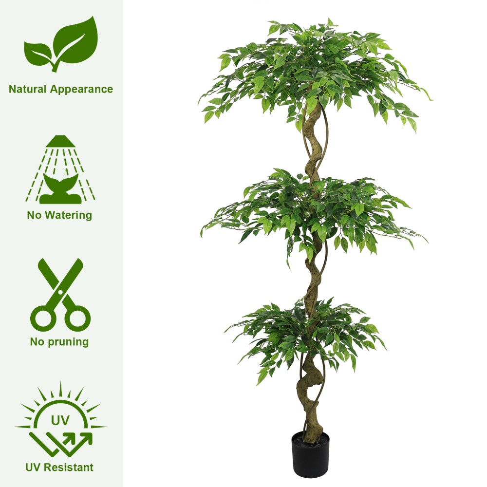 6FT Artificial Ficus Tree Lifelike Faux Banyan Tree Pot Home Office Patio Decor